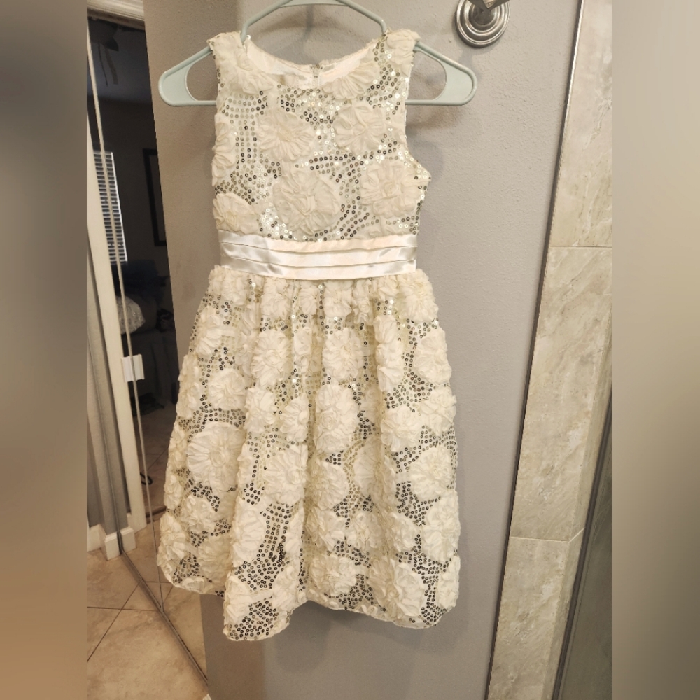 American Princess Cream Floral Sequin Formal Dress for Girls